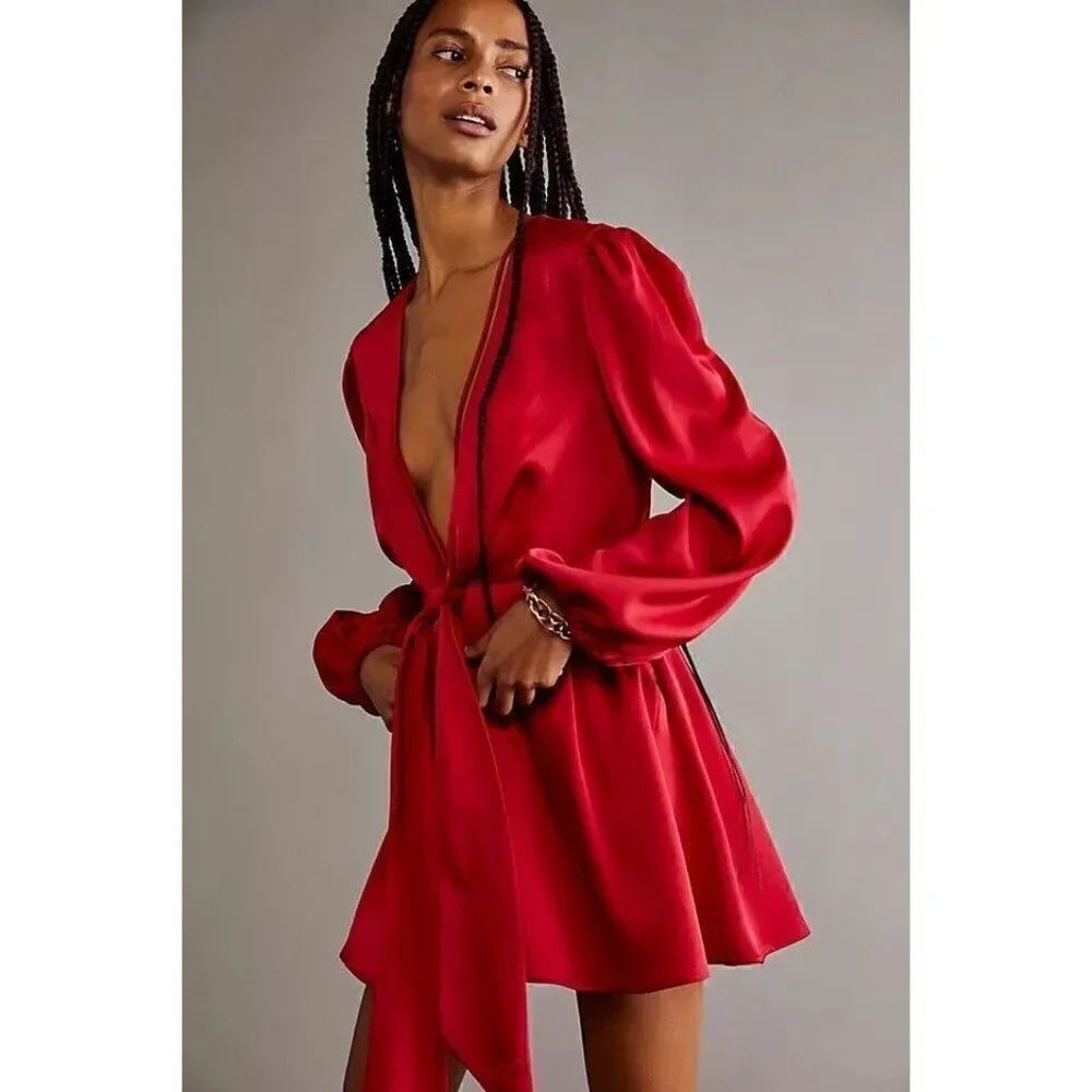 NWT FREE PEOPLE X BOSKEMPER  Sz M LUNA ROMPER ONE  PIECE PLUNGING JUMPER RED